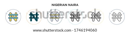 Nigerian naira icon in filled, thin line, outline and stroke style. Vector illustration of two colored and black nigerian naira vector icons designs can be used for mobile, ui, web