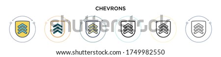 Chevrons icon in filled, thin line, outline and stroke style. Vector illustration of two colored and black chevrons vector icons designs can be used for mobile, ui, web