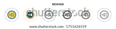 Rewind icon in filled, thin line, outline and stroke style. Vector illustration of two colored and black rewind vector icons designs can be used for mobile, ui, web