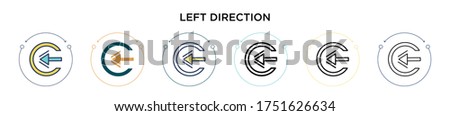 Left direction icon in filled, thin line, outline and stroke style. Vector illustration of two colored and black left direction vector icons designs can be used for mobile, ui, web