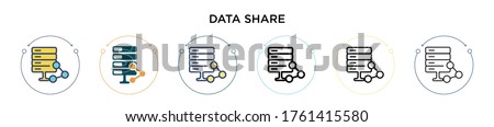 Data share icon in filled, thin line, outline and stroke style. Vector illustration of two colored and black data share vector icons designs can be used for mobile, ui, web