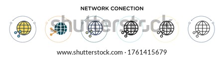 Network conection icon in filled, thin line, outline and stroke style. Vector illustration of two colored and black network conection vector icons designs can be used for mobile, ui, web