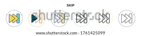 Skip icon in filled, thin line, outline and stroke style. Vector illustration of two colored and black skip vector icons designs can be used for mobile, ui, web