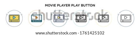 Movie player play button icon in filled, thin line, outline and stroke style. Vector illustration of two colored and black movie player play button vector icons designs can be used for mobile, ui,