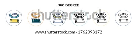 360 degree icon in filled, thin line, outline and stroke style. Vector illustration of two colored and black 360 degree vector icons designs can be used for mobile, ui, web