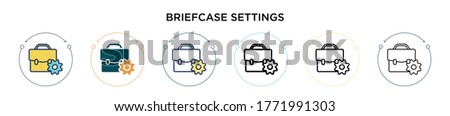 Briefcase settings icon in filled, thin line, outline and stroke style. Vector illustration of two colored and black briefcase settings vector icons designs can be used for mobile, ui, web