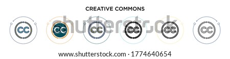 Creative commons icon in filled, thin line, outline and stroke style. Vector illustration of two colored and black creative commons vector icons designs can be used for mobile, ui, web