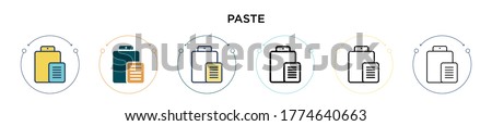 Paste icon in filled, thin line, outline and stroke style. Vector illustration of two colored and black paste vector icons designs can be used for mobile, ui, web