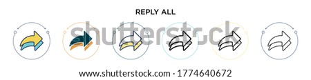 Reply all icon in filled, thin line, outline and stroke style. Vector illustration of two colored and black reply all vector icons designs can be used for mobile, ui, web