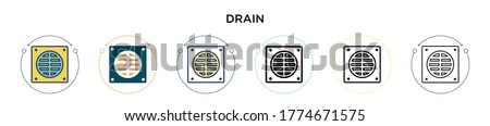Drain icon in filled, thin line, outline and stroke style. Vector illustration of two colored and black drain vector icons designs can be used for mobile, ui, web