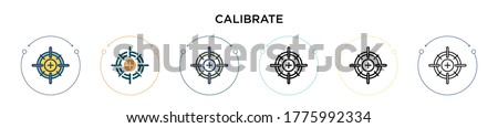 Calibrate icon in filled, thin line, outline and stroke style. Vector illustration of two colored and black calibrate vector icons designs can be used for mobile, ui, web