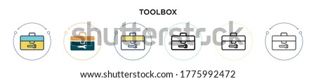 Toolbox icon in filled, thin line, outline and stroke style. Vector illustration of two colored and black toolbox vector icons designs can be used for mobile, ui, web