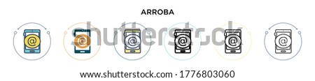 Arroba icon in filled, thin line, outline and stroke style. Vector illustration of two colored and black arroba vector icons designs can be used for mobile, ui, web