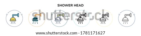 Shower head icon in filled, thin line, outline and stroke style. Vector illustration of two colored and black shower head vector icons designs can be used for mobile, ui, web