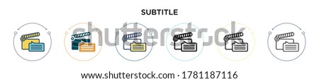 Subtitle icon in filled, thin line, outline and stroke style. Vector illustration of two colored and black subtitle vector icons designs can be used for mobile, ui, web