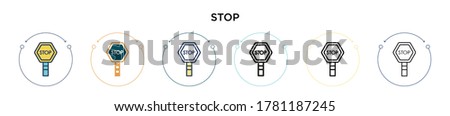 Stop sign icon in filled, thin line, outline and stroke style. Vector illustration of two colored and black stop sign vector icons designs can be used for mobile, ui, web