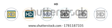 Hd logo icon in filled, thin line, outline and stroke style. Vector illustration of two colored and black hd logo vector icons designs can be used for mobile, ui, web