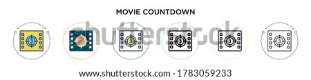 Movie countdown icon in filled, thin line, outline and stroke style. Vector illustration of two colored and black movie countdown vector icons designs can be used for mobile, ui, web