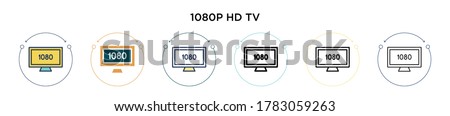 1080p hd tv icon in filled, thin line, outline and stroke style. Vector illustration of two colored and black 1080p hd tv vector icons designs can be used for mobile, ui, web