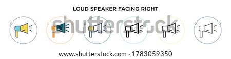 Loud speaker facing right icon in filled, thin line, outline and stroke style. Vector illustration of two colored and black loud speaker facing right vector icons designs can be used for mobile, ui, 