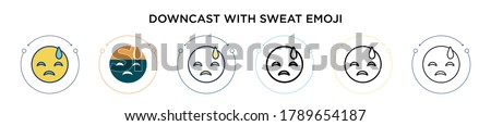 Downcast with sweat emoji icon in filled, thin line, outline and stroke style. Vector illustration of two colored and black downcast with sweat emoji vector icons designs can be used for mobile, ui, 