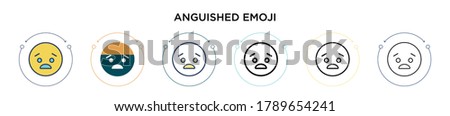 Anguished emoji icon in filled, thin line, outline and stroke style. Vector illustration of two colored and black anguished emoji vector icons designs can be used for mobile, ui, web