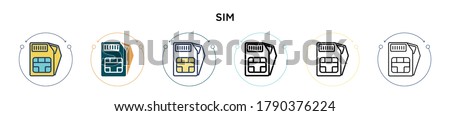 Sim icon in filled, thin line, outline and stroke style. Vector illustration of two colored and black sim vector icons designs can be used for mobile, ui, web