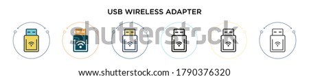 Usb wireless adapter icon in filled, thin line, outline and stroke style. Vector illustration of two colored and black usb wireless adapter vector icons designs can be used for mobile, ui, web