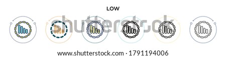 Low signal icon in filled, thin line, outline and stroke style. Vector illustration of two colored and black low signal vector icons designs can be used for mobile, ui, web