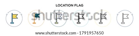 Location flag icon in filled, thin line, outline and stroke style. Vector illustration of two colored and black location flag vector icons designs can be used for mobile, ui, web