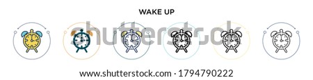 Wake up icon in filled, thin line, outline and stroke style. Vector illustration of two colored and black wake up vector icons designs can be used for mobile, ui, web