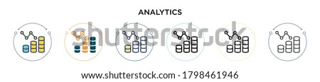 Analytics icon in filled, thin line, outline and stroke style. Vector illustration of two colored and black analytics vector icons designs can be used for mobile, ui, web