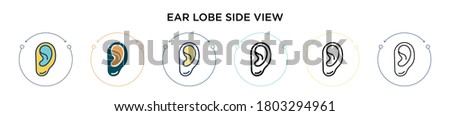 Ear lobe side view icon in filled, thin line, outline and stroke style. Vector illustration of two colored and black ear lobe side view vector icons designs can be used for mobile, ui, web