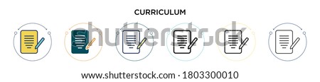 Curriculum icon in filled, thin line, outline and stroke style. Vector illustration of two colored and black curriculum vector icons designs can be used for mobile, ui, web