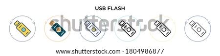 Usb flash icon in filled, thin line, outline and stroke style. Vector illustration of two colored and black usb flash vector icons designs can be used for mobile, ui, web