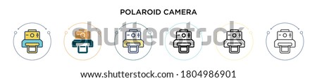 Polaroid camera icon in filled, thin line, outline and stroke style. Vector illustration of two colored and black polaroid camera vector icons designs can be used for mobile, ui, web