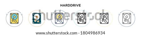 Harddrive icon in filled, thin line, outline and stroke style. Vector illustration of two colored and black harddrive vector icons designs can be used for mobile, ui, web