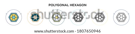 Polygonal hexagon icon in filled, thin line, outline and stroke style. Vector illustration of two colored and black polygonal hexagon vector icons designs can be used for mobile, ui, web
