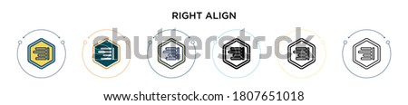 Right align icon in filled, thin line, outline and stroke style. Vector illustration of two colored and black right align vector icons designs can be used for mobile, ui, web