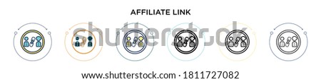 Affiliate link icon in filled, thin line, outline and stroke style. Vector illustration of two colored and black affiliate link vector icons designs can be used for mobile, ui, web