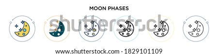 Moon phases icon in filled, thin line, outline and stroke style. Vector illustration of two colored and black moon phases vector icons designs can be used for mobile, ui, web