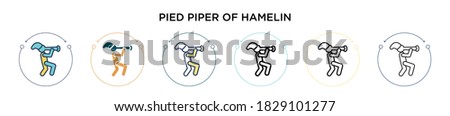 Pied piper of hamelin icon in filled, thin line, outline and stroke style. Vector illustration of two colored and black pied piper of hamelin vector icons designs can be used for mobile, ui, web