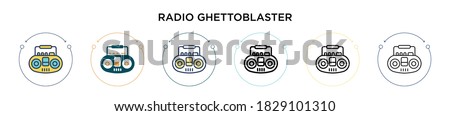 Radio ghettoblaster icon in filled, thin line, outline and stroke style. Vector illustration of two colored and black radio ghettoblaster vector icons designs can be used for mobile, ui, web