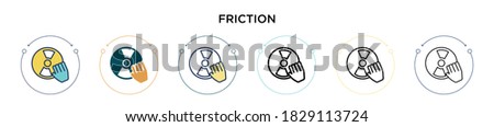 Friction icon in filled, thin line, outline and stroke style. Vector illustration of two colored and black friction vector icons designs can be used for mobile, ui, web