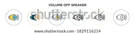 Volume off speaker icon in filled, thin line, outline and stroke style. Vector illustration of two colored and black volume off speaker vector icons designs can be used for mobile, ui, web