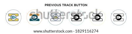 Previous track button icon in filled, thin line, outline and stroke style. Vector illustration of two colored and black previous track button vector icons designs can be used for mobile, ui, web