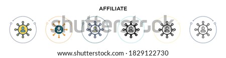 Affiliate icon in filled, thin line, outline and stroke style. Vector illustration of two colored and black affiliate vector icons designs can be used for mobile, ui, web
