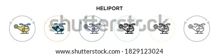 Heliport icon in filled, thin line, outline and stroke style. Vector illustration of two colored and black heliport vector icons designs can be used for mobile, ui, web