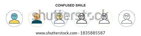 Confused smile icon in filled, thin line, outline and stroke style. Vector illustration of two colored and black confused smile vector icons designs can be used for mobile, ui, web