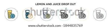 Lemon and juice drop out icon in filled, thin line, outline and stroke style. Vector illustration of two colored and black lemon and juice drop out vector icons designs can be used for mobile, ui,